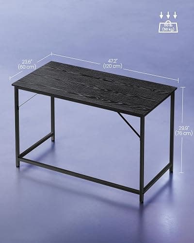 VASAGLE Computer Desk, Small Office Desk and Workstation, Work Desk for Home Office, Study, Bedroom, 60 x 120 x 76 cm, Industrial Style, Metal Frame, Black with Wood Grain LWD039B56 thumbnail 3