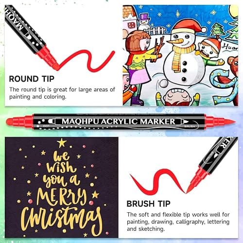 Maqhpu Acrylic Paint Pens, 36 Colours Paint Markers Dual tip Acrylic Markers for Rock Painting Stone Glass Ceramic Wood Metal, Gifts for 4-12 Year Old Girls thumbnail 5