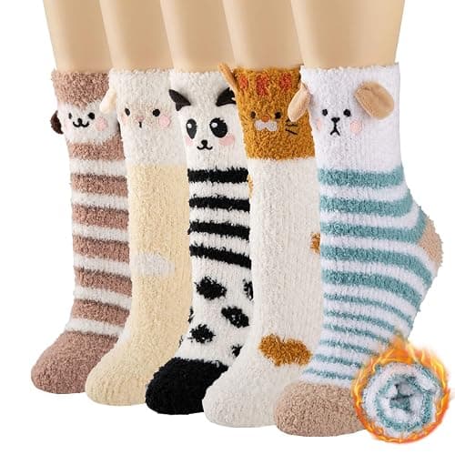 COOPLUS Fuzzy Socks for Women Warm Fluffy Cozy Winter Soft Home Slipper Socks (5 Pairs) - Image 1