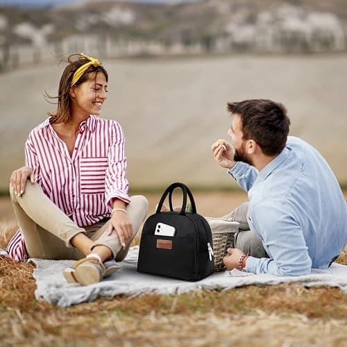 BALORAY Lunch Bag for Women Men Insulated Lunch Box for Adult Reusable Lunch Tote Bag for Work, Picnic or Travel (Solid Black) thumbnail 2