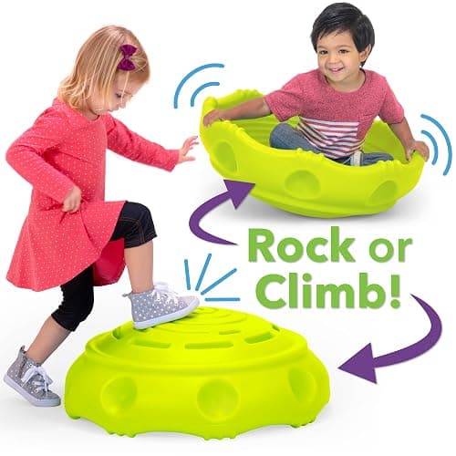 Simplay3 Two Sided Rock Around Wobble Disk and Climbing Dome for Toddlers and Kids - Rocking and Climbing - Indoor/Outdoor - Yellow/Green, Made in USA (1 Pack) thumbnail 4