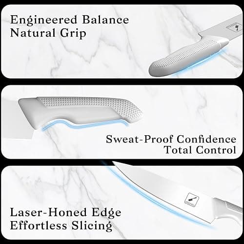 imarku Kitchen Knife Set, Japanese Knives Set For Kitchen, Stainless Steel Knife Set With Block, Kitchen Gadgets, White, Anti-Slip Handle, Dishwasher Safe thumbnail 6