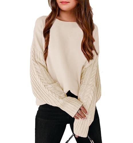 LAVASEON Girls' Sweaters Cute Tops for Teen Girls Crew Neck Black Knit Sweater - Image 1