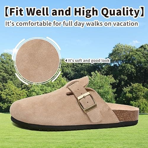 Maxome Women's Clogs Soft Suede Clogs for Women Cork Footbed Mules for Women Slip on Sandals Comfort Casual Arch Support Lightweight Slippers for Indoors and Outdoors Activities thumbnail 2