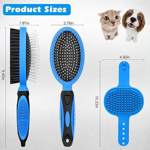 2PCS Pet Grooming Tools - Double-Sided Brush for Shedding and Bathing, Suitable for Short/Long Haired Dogs Cats and Horses, Deshedding Dog Brush, Mane & Tail Combs for Horses - Pet Supplies (Blue) thumbnail 8