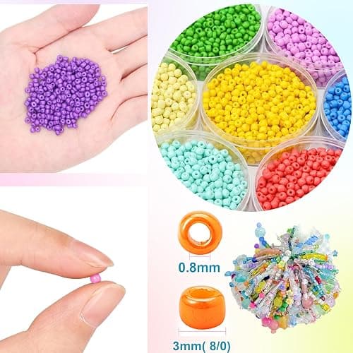 EuTengHao Perles de rocaille en verre de 3mm pour kit de fabrication de bracelets, 8/0 petites perles pour bracelet, collier, bijoux (36000pcs, 144 couleurs) thumbnail 4