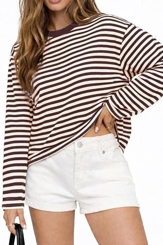 CHYRII Women Oversized Striped Long Sleeve T Shirt Fashion 2026 Crewneck Casual Fall Spring Tops Y2K Clothes thumbnail 2