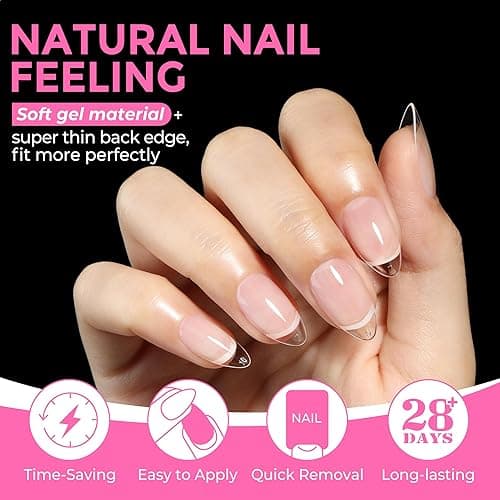 UNA GELLA Short Almond Fake Nails 216pcs Pre-shape Gel Acrylic Nail Tips for Full Cover Nail Extension Home DIY Nail Salon 12 Sizes Gelly Tips thumbnail 5
