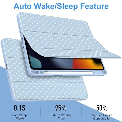 Yebiseven for iPad 9th 8th 7th Generation 10.2 Inch 2021 2020 2019 Case -[Built-in Pencil Holder], Shockproof Clear Hard Back, Slim Trifold Stand, Auto Wake/Sleep, for Girls teen Women, Blue white dot thumbnail 7