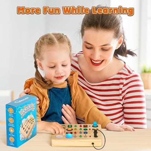 TINTECUSA Busy Board Montessori Toys for Toddler, Wooden Sensory Board Switch Toy with Shape Sorter LED Light Up Toys Educational Plane Travel Activity for Girls & Boys thumbnail 2