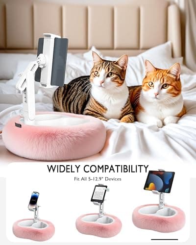 Tablet Pillow Stand, Compatible with 4.7"-12.9" Kindle, iPad, Phone/Tablet, Google, 360° Rotating Phone Holder for Bed, Detachable Bowl, Reading and Relaxation on Bed, Pink, Large (Faux Fur Pillow) thumbnail 4