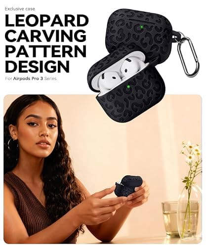 MCTOPZO Leopard Carving for AirPods 4 Case (Black) | Pattern Design Cute Soft Silicone Protective Cover for Man/Women/Girly-with Keychain&Cleaning Kit thumbnail 3