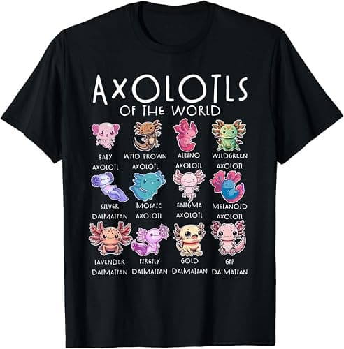 Eledvb Axolotls of The World Tee Funny Kawaii Axolotls Boys Girls T-Shirt - Image 1