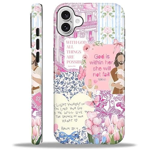 COTAIL Case Designed for iPhone 16, Hybrid 2-Layer Case, Military-Grade Protection Durable Shockproof Anti-Scratch Phone Case, Pink Blue Jesus Collage - Image 1