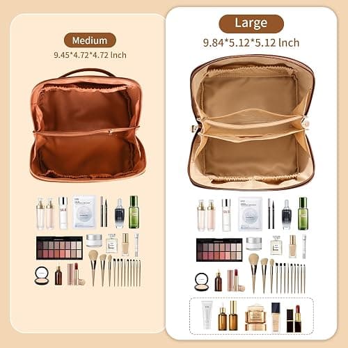 zaleeta Travel Makeup Bag, Large Capacity Cosmetic Organizer Bags for Women, Waterproof PU Leather Toiletry Bags, Wide Open Flat Makeup Case with Divider and Handle thumbnail 5