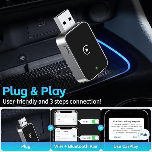 Wireless CarPlay Adapter for iPhone – Convert Wired to Wireless CarPlay Dongle Plug & Play 5GHz WiFi Fast Connection Low Latency for Cars 2016+（iOS Only thumbnail 4