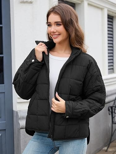 Muchpow Women's Lightweight Down Coat Long Sleeve Full Zipper Oversized Packable Short Puffer Jackets thumbnail 5