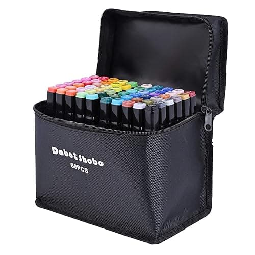 Dabo&Shobo 60 Color Alcohol Marker Pens, Bright Permanent Markers For Coloring, Markers For Adults Coloring Book, Wide Chisel And Fine Tip, Dual Tip Design Equipped with Black Suitcase - Image 1