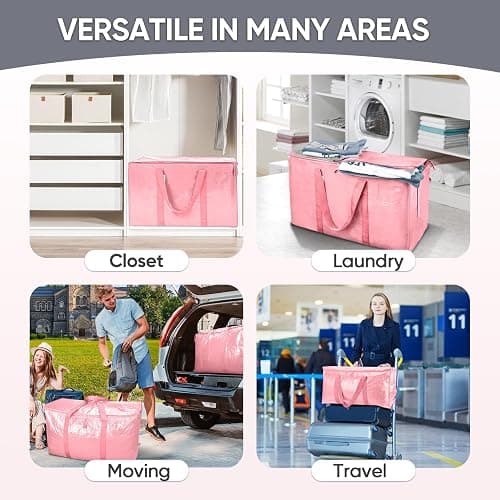 TICONN 8 Pack Extra Large Moving Bags Heavy Duty with Zippers & Carrying Handles, Durable Storage Bags Moving Boxes for Closet Organizers and Storage (8 Pack, Coral) thumbnail 9