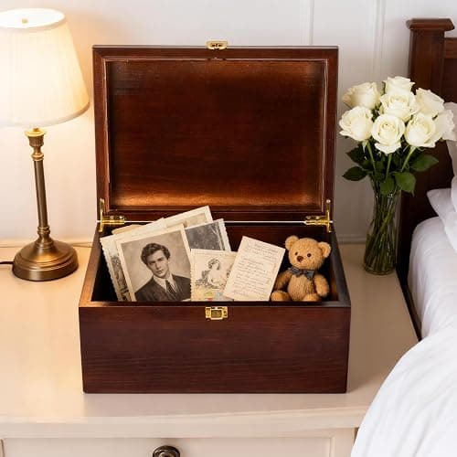 EVA murmure Larger Wooden Memory Wedding Keepsake Boxes With Hinged Lids - Decorative Storage Box With a Hinge Lids For Letter Time Capsule - Wooden Gift Boxes，5.3“*8.6”*11.7“ thumbnail 2