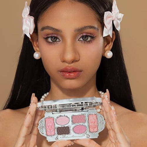 Flower Knows Swan Ballet Six-Color Makeup Palette,Soft Pink Face Makeup Palette with 4 Matte + 2 Shimmer Shades,Blendable Smooth Cute Make Up,0.23 Oz(03 Pink Swan) thumbnail 5
