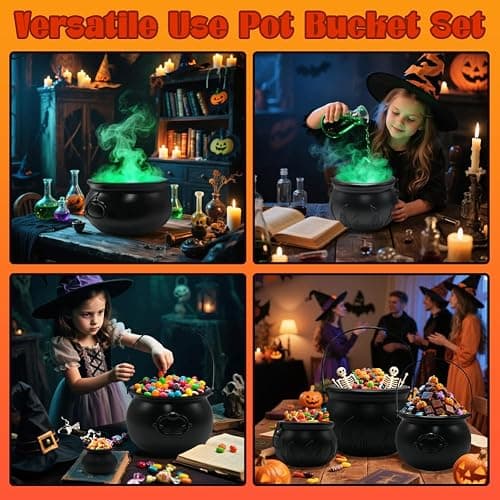 Witch Cauldron Halloween Decoration, 10 in 1 Package Large Black Plastic Candy Bowl Set, Cauldron Kettle Candy Holder Containers for Halloween Party Decor & Trick-or-Treat Bowl thumbnail 7