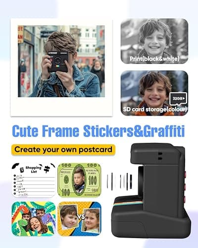 Eveedo Instant Print Camera for Kids,Dual Len Kids Cameras with 2.4 Inch Screen, Christmas Birthday Gifts for Girls Age 3-12, Portable Toddler Toy for 3 4 5 6 7 8 9 10 Year Old Girls Boys (Black) thumbnail 4