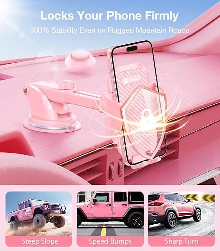 VICSEED [True Strongest Suction [Rally Racing-Grade Stability] Phone Holders for Your Car 2026 Upgraded Car Phone Holder Mount Truck Stand Cradle for iPhone Samsung All Phones, Pink thumbnail 3