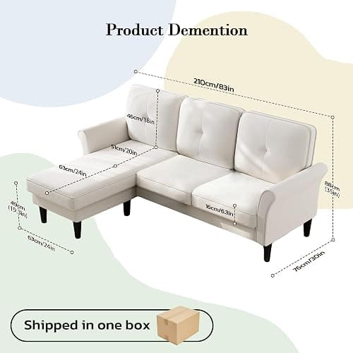 Welzona Sectional Couches for Living Room, 83" Velvet Modern 3 Seater Sofa, L Shaped Couch with Ottoman, Small Sectional Couch Sofas for Living Room, Bedroom, Apartment, Office, Beige Sofa - Beige White - 83" L Shaped thumbnail 2