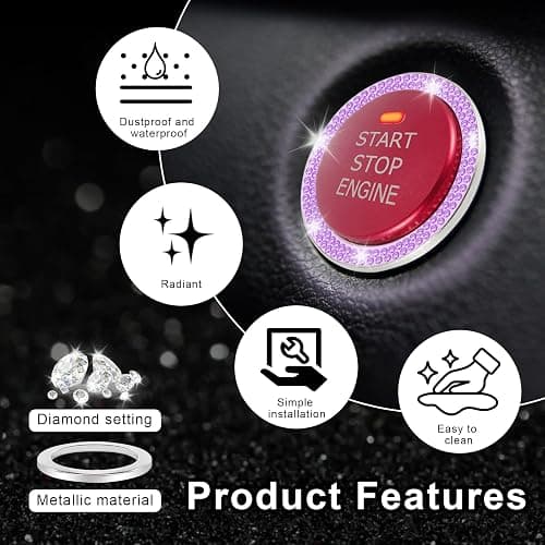 LivTee 2 PCS Crystal Double Rhinestone Car Engine Start Stop Decoration Ring, Bling Car Interior Accessories for Women, Push to Start Button Cover Sticker, Automotive Decals, Purple thumbnail 5