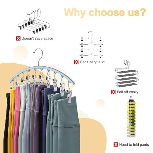 Volnamal Legging Organizer for Closet, Metal Yoga Pants Hanger w/Rubber Coated 4 Pack w/10 Clips Hold 40 Leggings, Hangers Space Saving Hanging for Closet Organizers and Storage, Blue thumbnail 4