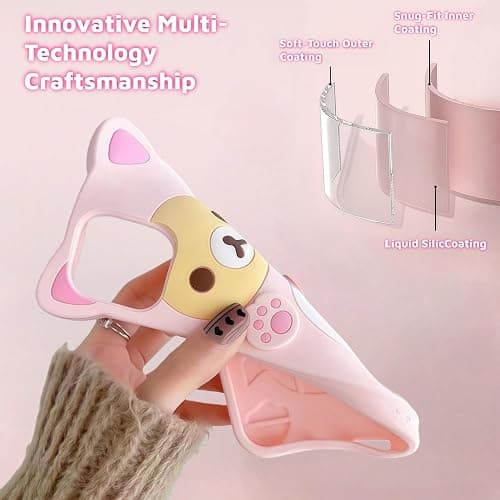 Cute Kawaii 3D Phone Case Compatible with iPhone 14 6.1" Cartoon Pink Bear Design Fashion Cool Funny Case Soft TPU Protective Case Silicone Cover for Girls Women Kids Pink thumbnail 3
