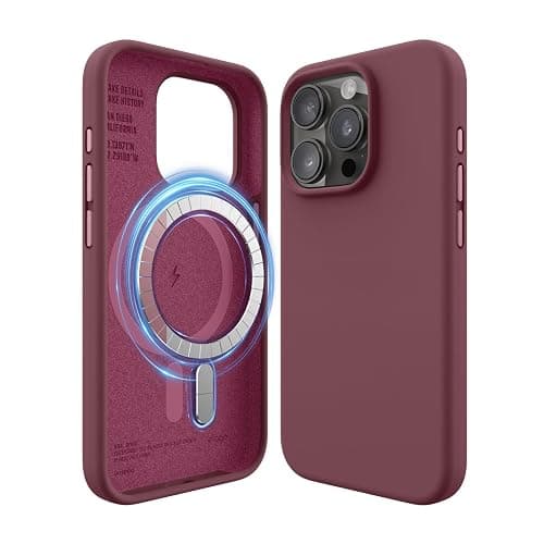 elago Magnetic Silicone Case Compatible with iPhone 15 Pro Case 6.1 Inch Compatible with All MagSafe Accessories - Built-in Magnets, Soft Grip Silicone, Shockproof (Burgundy) - Image 1