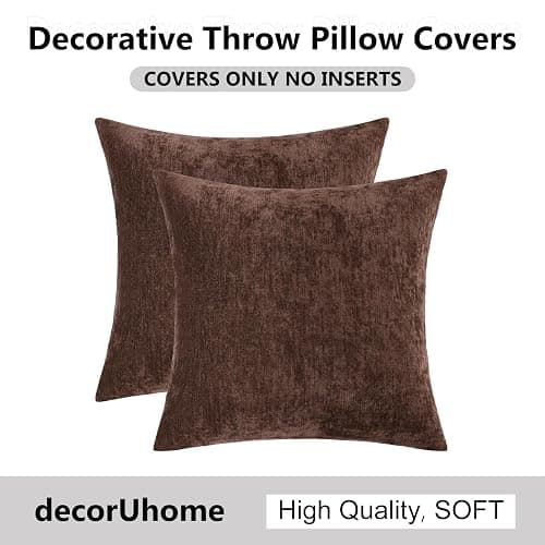 decorUhome Chenille Reddish Brown Throw Pillow Covers 18x18 Inch Set of 2, Decorative Soft Couch Pillow Covers Solid Dyed Accent Farmhouse Neutral Square Pillow Cases for Sofa thumbnail 9