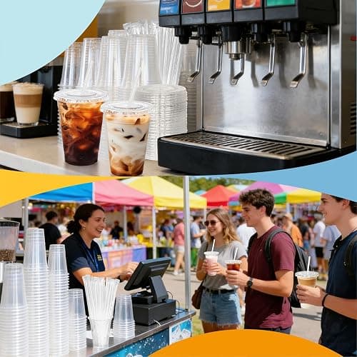 Coolcap 16 oz 100 Pack Disposable Clear Plastic Cups with Lids and Straws, Food Safe Bulk Iced Coffee Cups for Smoothies, Milkshakes and Other Cold Drinks thumbnail 7