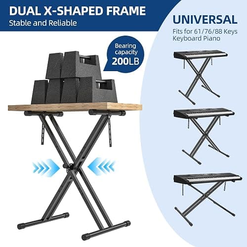 GLEAM Keyboard Stand and Bench Set, Double X Style Digital Piano Stand Height from 19" to 38", Heavy Density Foam Padded Stool from 14" to 18" Black thumbnail 4