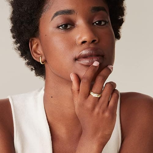 PAVOI 14K Gold Plated Croissant Dome Ring - Twisted Braided Gold Plated - Chunky Signet Ring for Women thumbnail 2