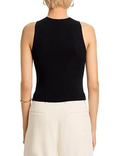 APAFES Womens Criss Cross Halter Sweater Vest Metal Gold Summer Sleeveless Knit Crop Tank Tops thumbnail 3