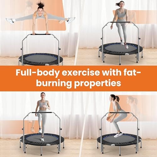 Sweetcrispy 40" in/48 in Mini Fitness Trampoline - 330LBS Foldable Exercise Rebounder with Adjustable Handle, Stable and Quiet, for Adults Indoor/Outdoor Workout thumbnail 6