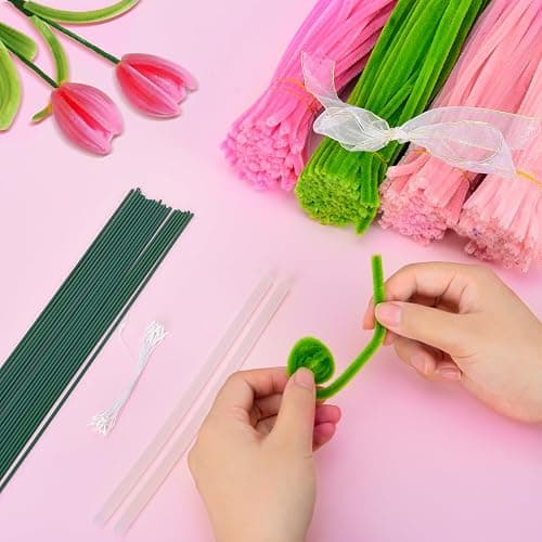 Lnopever 400PCS Pipe Cleaners Set, Diy Fil Chenille, 5 Couleurs Avec Fil Floral, Un Cadeau Pour Les Adultes Et Les Amateurs D'Artisanat thumbnail 5