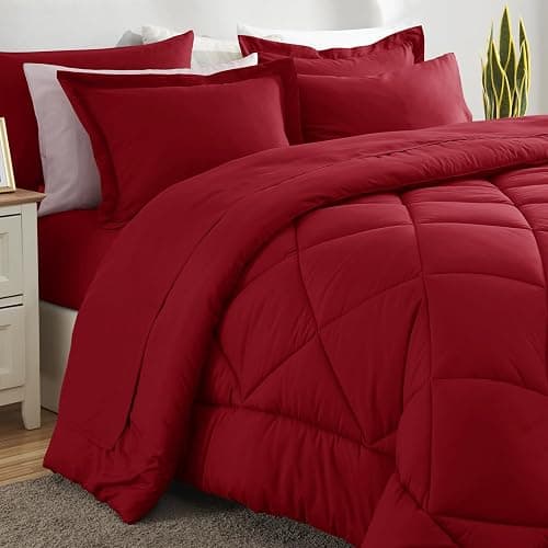 CozyLux Queen Comforter Set Dark Red - Bed in a Bag Queen Size 7 Pieces, Luxury Soft Bed Set for All Seasons, Bedding Set with Down Alternative Comforter, Sheets, Pillowcases & Shams thumbnail 8