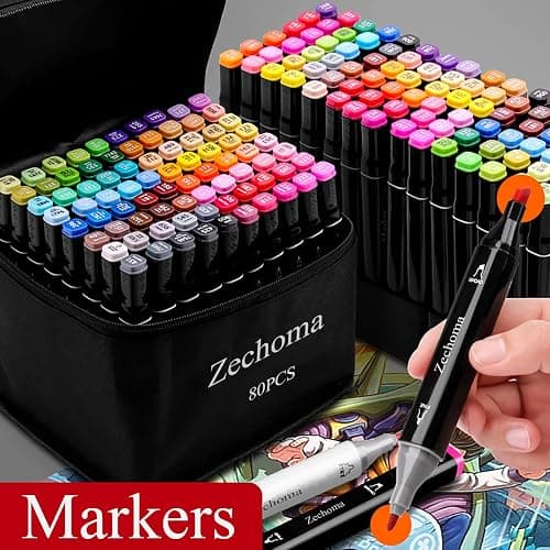 ZECHOMA 80 Colors Alcohol Markers Artist Drawing Dual Tip Adult Markers | Coloring Markers Set for Precise Drawing, Great Art Supplies for Kids Boys Girls Students Adult with Base thumbnail 5