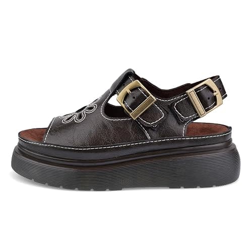 KIFIWUI Platform Sandals for Women Fashion Chunky Ankle Buckle Casual | Open Toe Comfortable Flower Decoration Fisherman Sandals Buckle Open-Toe Platform Floral Design Round Toe Comfortable thumbnail 6