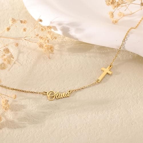 Elemtansy Custom Name Necklace with 1-3 Tiny Names - 18K Gold-Plated Family Necklace Personalized with Heart, Cross, Paw Print - Christmas Jewelry Gifts for Mom, Wife thumbnail 5