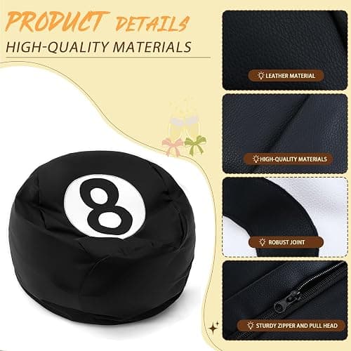 AceOrbit 8 Ball Bean Bag Chair Cover, Prize Gift Plush Toys Organizer, Black PU Leather 8 Ball Stuffed Animal Storage Bean Bag, Billiard Decor for Game Home Dorm Room Living Room (No Filling) thumbnail 4