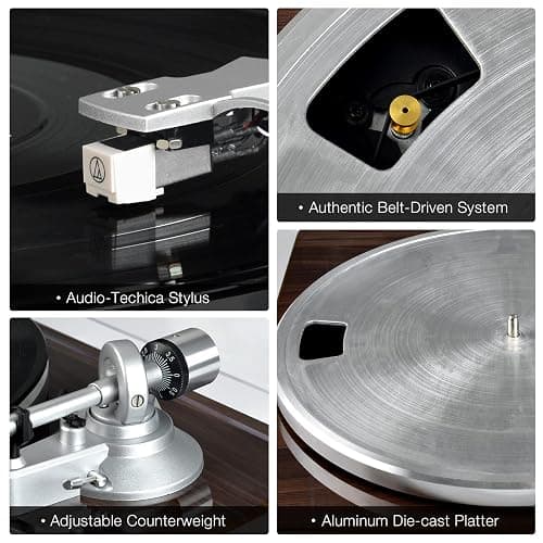 Turntables Belt-Drive Record Player with Wireless Output Connectivity, Vinyl Player Support 33&45 RPM Speed Phono Line USB Digital to PC Recording with Advanced Magnetic Cartridge&Counterweight thumbnail 8