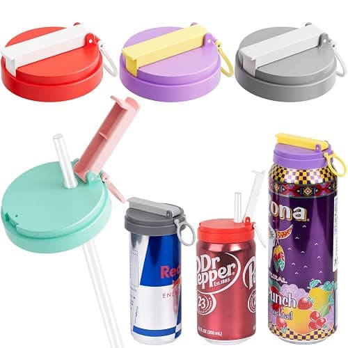 4-Pack Soda Can Lids - 3 Sizes Can Covers with Silicone Straws, Reusable BPA-Free, Spill-Proof & Airtight Seal, Easy to Use, Fits for S/M/L Sizes Cans for Soda, Beer, Juice, Seltzer - Image 1