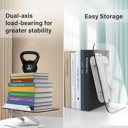 BYMECOST Acrylic Book Stand for Reading, Adjustable Book Holder with 360° Rotating Base & Elastic Page Clips, Foldable Desktop Riser Stand for Cookbook,Laptop,Tablet,Music Scores,Recipe,Textbook thumbnail 5
