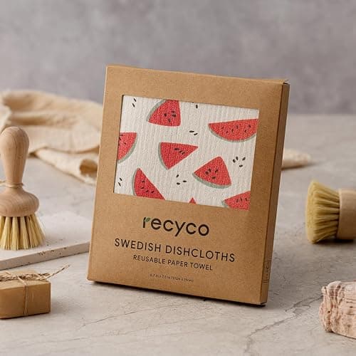 RECYCO Swedish Dishcloths for Kitchen | 6 Pack Tropical Fruit Washable Dish Rags | Cellulose Reusable Cleaning Paper Towels | Absorbent Counter Dish Cloth Sponge Kitchen Wipes, 8" L x 7" W thumbnail 10