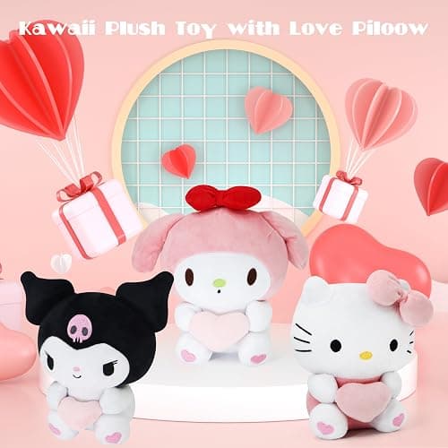 COAQAC Kawaii Plush Toy with Love Piloow, Soft Cartoon Plush, Theme Party Favor, Birthday Gift for Girls Boys (Pink B) - Pink B thumbnail 7